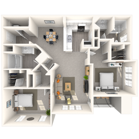 Traditional 2x2 1092-1353 SF floor plan