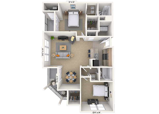 Traditional 2x2 1150 SF floor plan