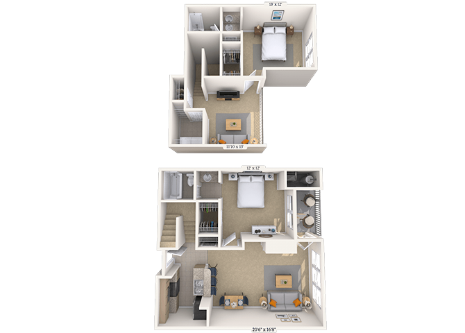 Townhome 2x2 1302 SF floor plan