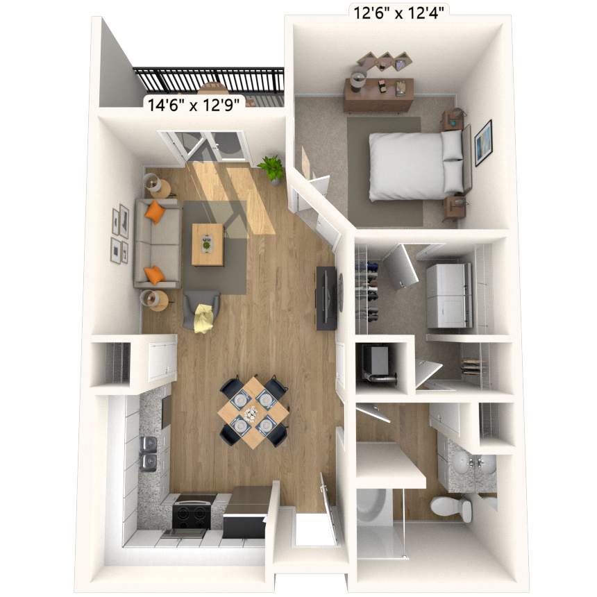 Traditional 1x1 720 SF floor plan