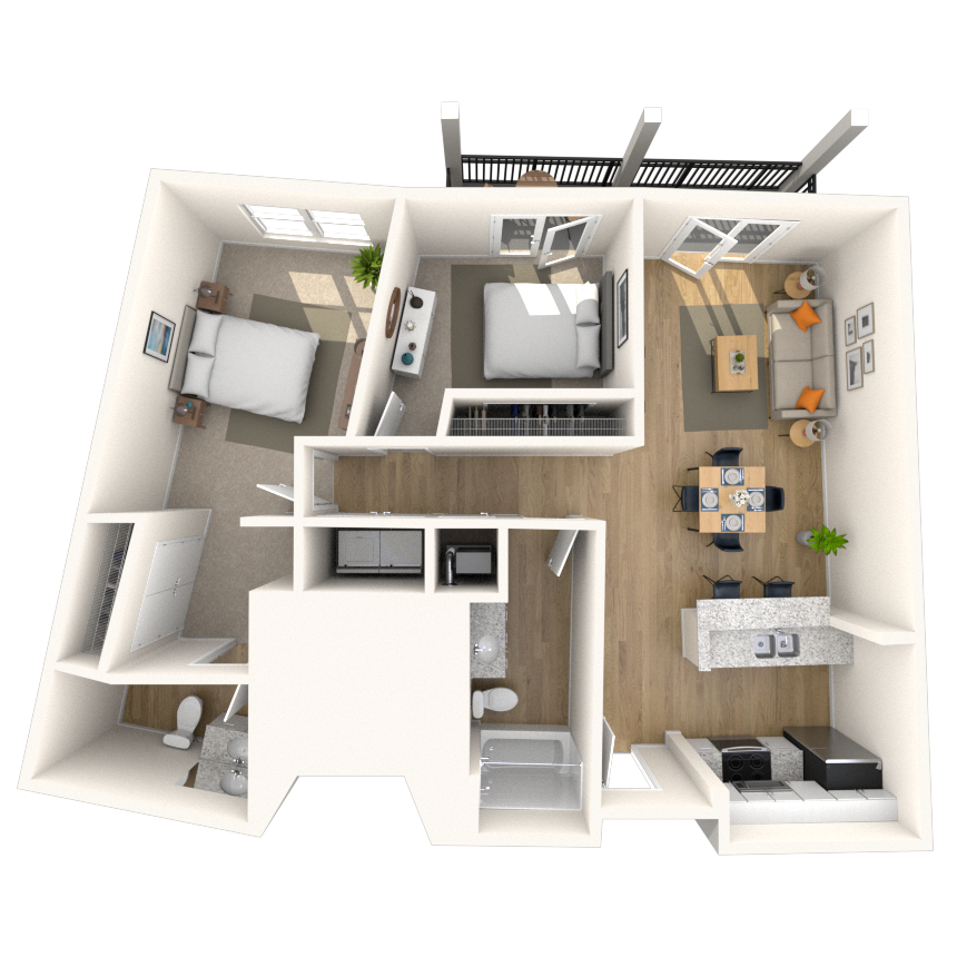 Traditional 2x2 945-976 SF floor plan