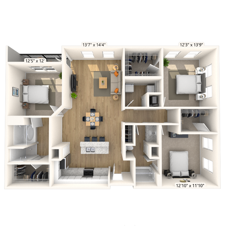 Traditional 3x2 1505 SF floor plan