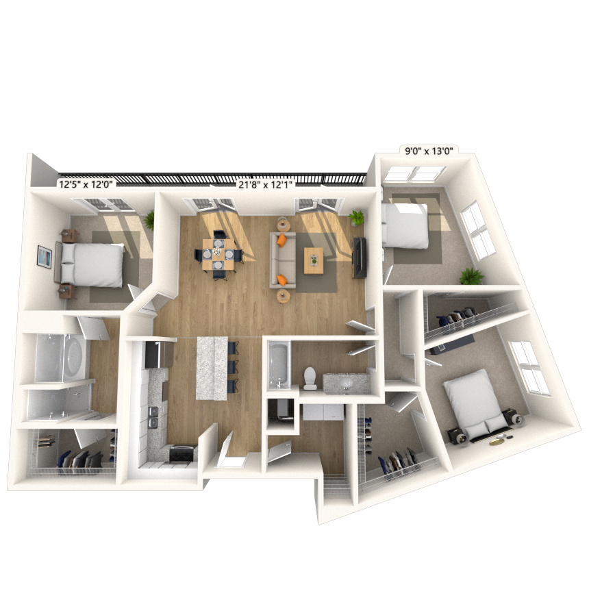 Traditional 3x2 1476 SF floor plan