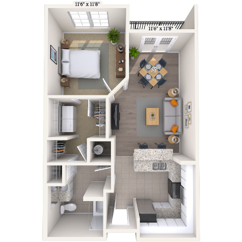 Traditional 1x1 618-749 SF floor plan