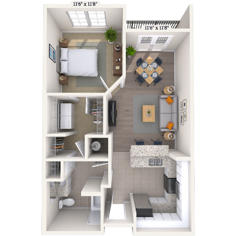 Traditional 1x1 641-701 SF floor plan