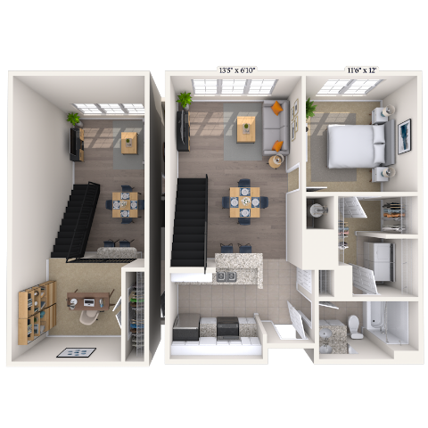 Loft 1x1 777-999 SF floor plan