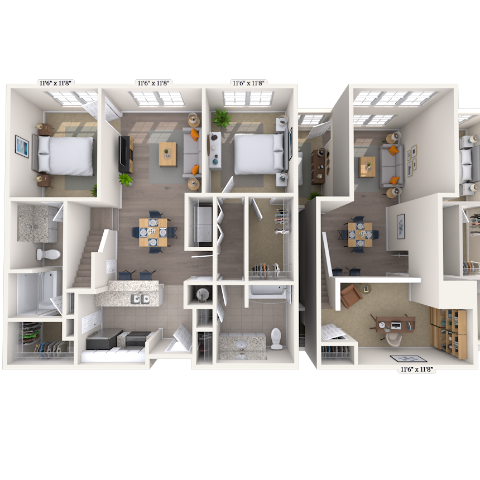 Loft 2x2 1156-1338 SF floor plan