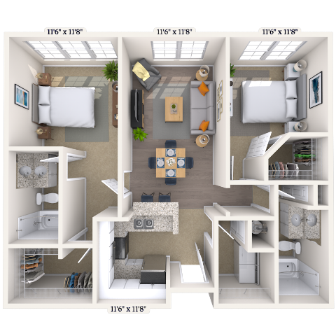 Traditional 2x2 979-1272 SF floor plan