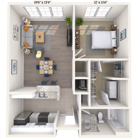 Traditional 1x1 794 SF floor plan