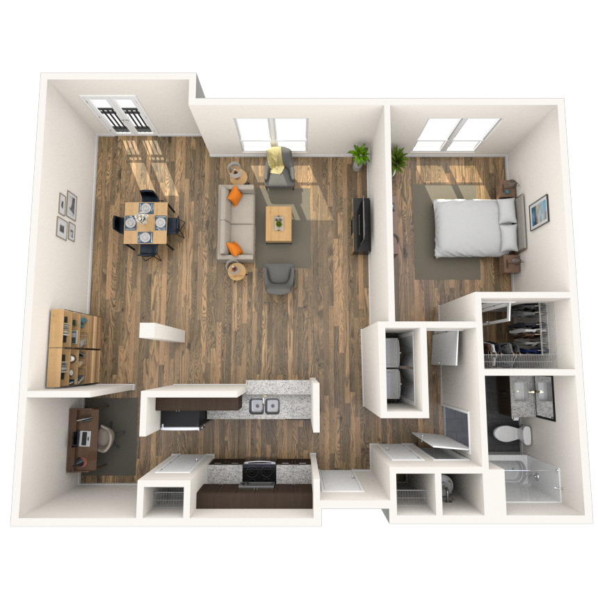 Traditional 1x1 713-1138 SF floor plan