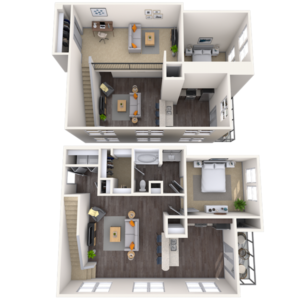 Traditional 1x1 803-1227 SF floor plan