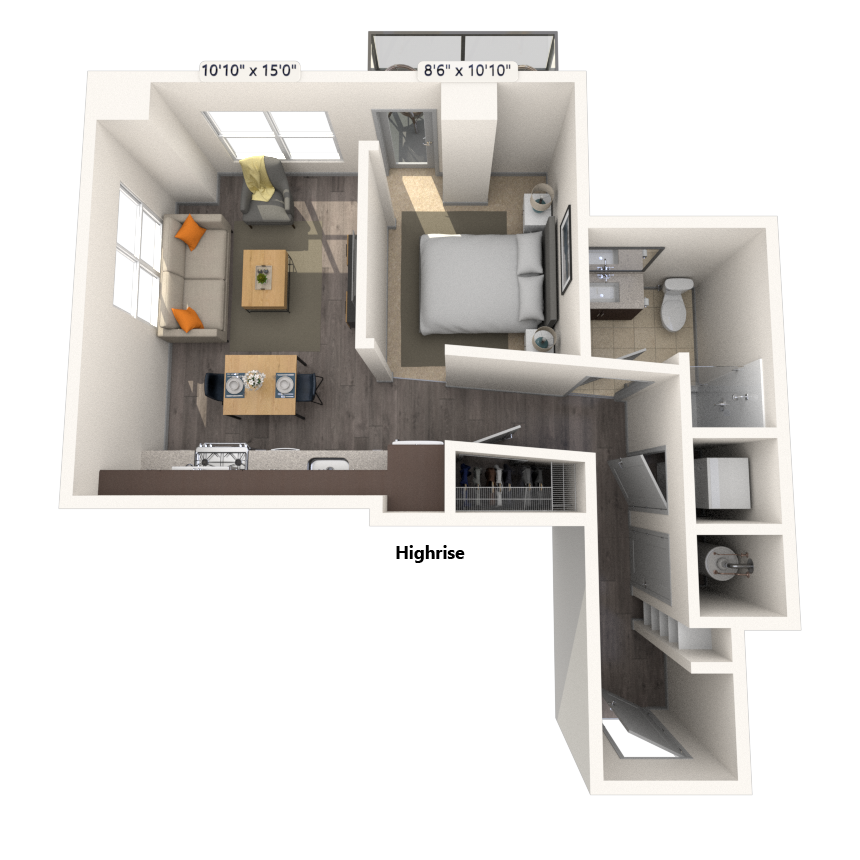 High Rise Studio 0x1 589-645 SF floor plan