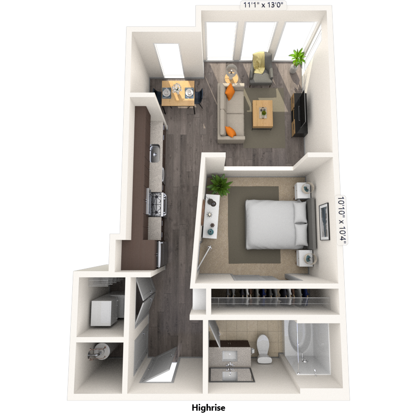 Studio 0x1 590-645 SF floor plan