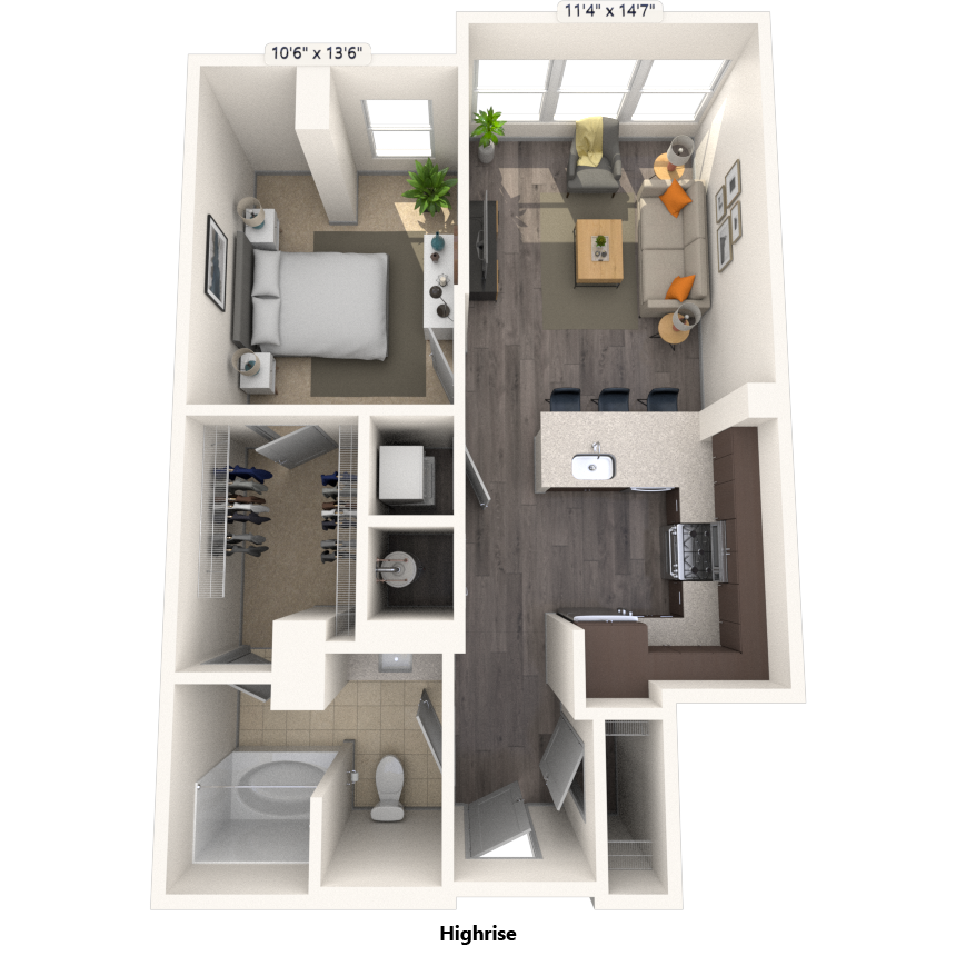 Traditional 1x1 698-751 SF floor plan