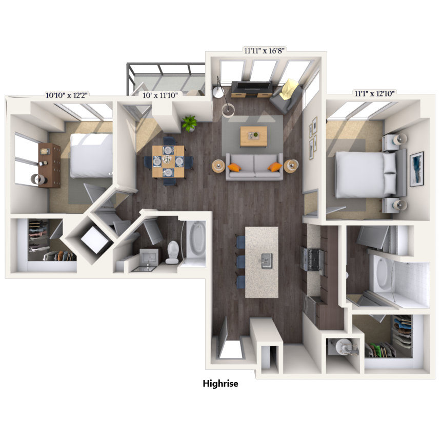 High Rise 2x2 1202 SF floor plan