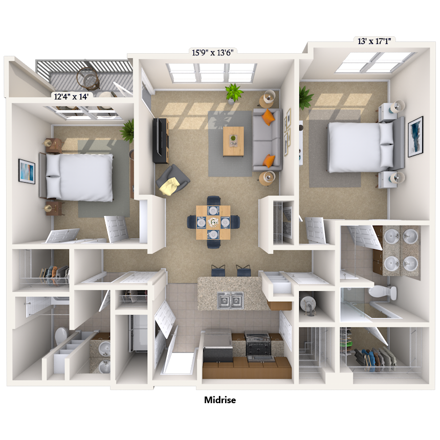 Traditional 2x2 1333 SF floor plan