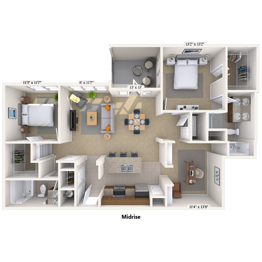 Traditional 2x2 1449 SF floor plan