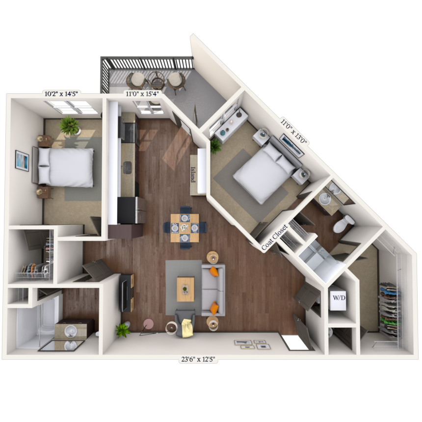 Traditional 2x2 1052 SF floor plan