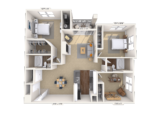 Traditional 2x2 1334 SF floor plan