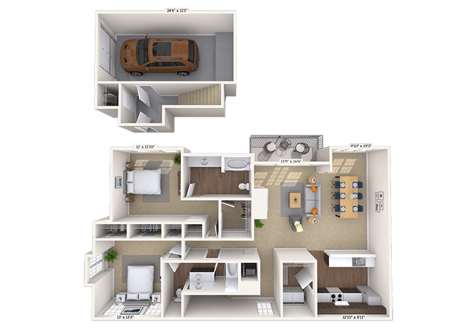 Traditional 2x2 1428 SF floor plan