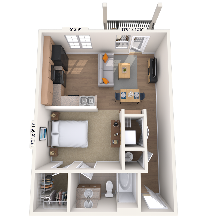 Studio 0x1 621-658 SF floor plan