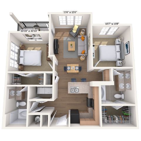 Traditional 2x2 993-1015 SF floor plan