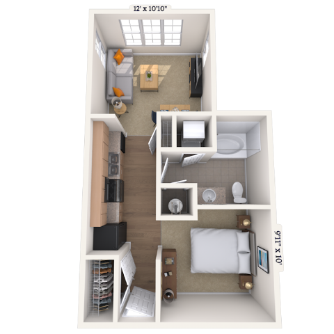 Studio 0x1 531-616 SF floor plan