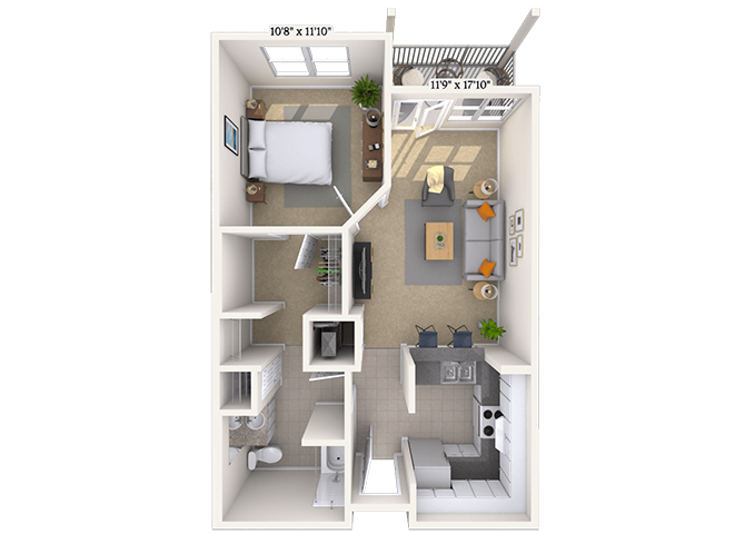 Traditional 1x1 638-929 SF floor plan
