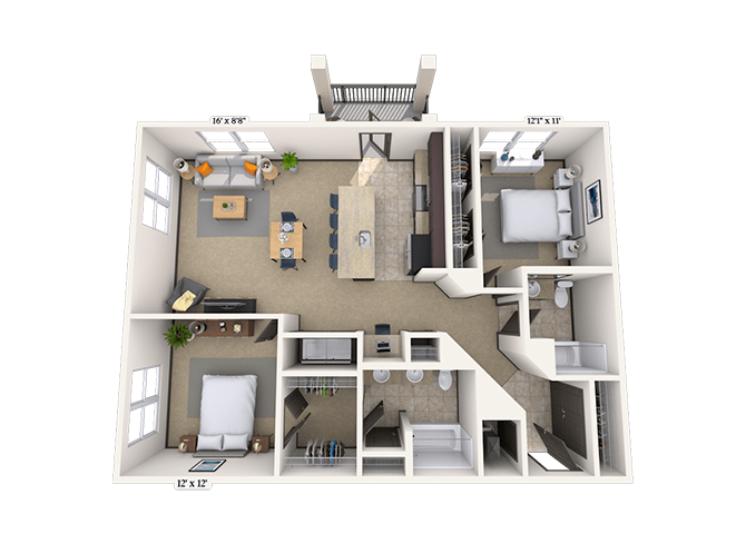 Traditional 2x2 1164-1184 SF floor plan
