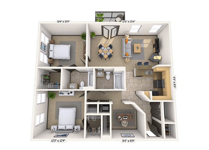 Traditional 2x2 1141-1291 SF floor plan