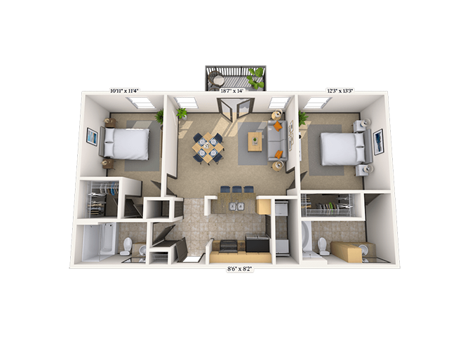 Traditional 2x2 921-960 SF floor plan