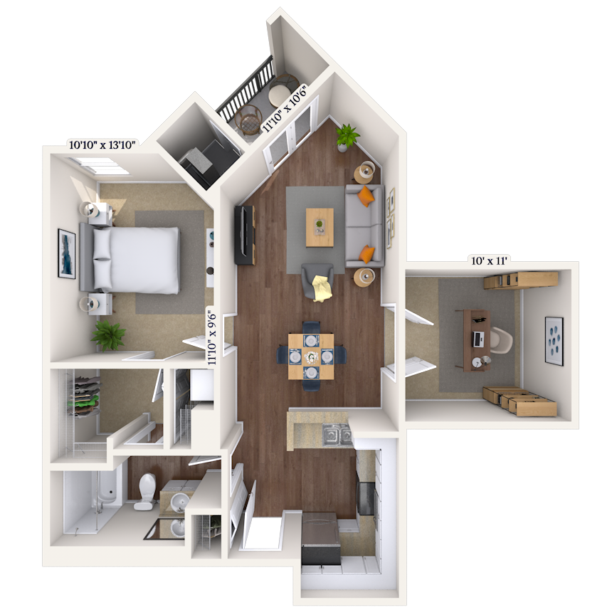 Traditional 2x2 1003-1019 SF floor plan