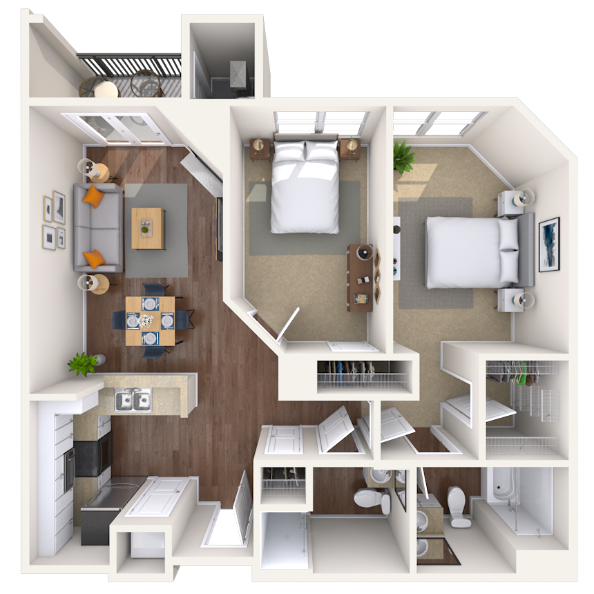 Traditional 2x2 901-1113 SF floor plan