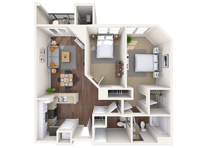 Traditional 2x1 1025 SF floor plan