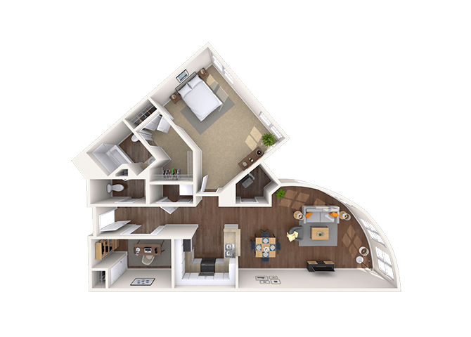 Traditional 1x1.5 1196 SF floor plan