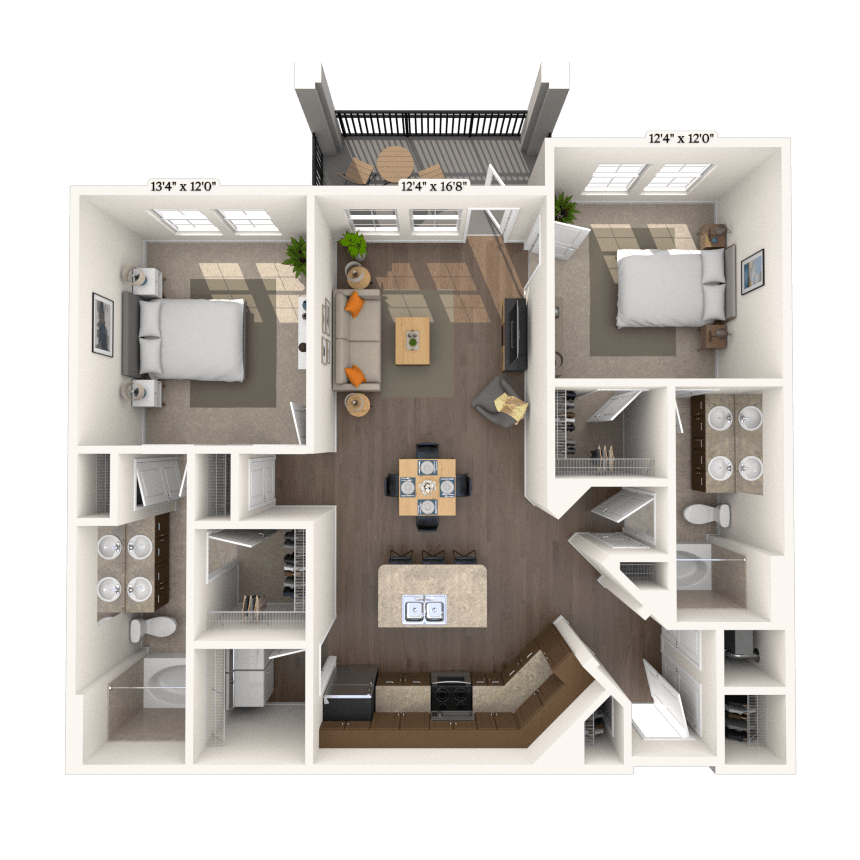Traditional 2x2 1191 SF floor plan