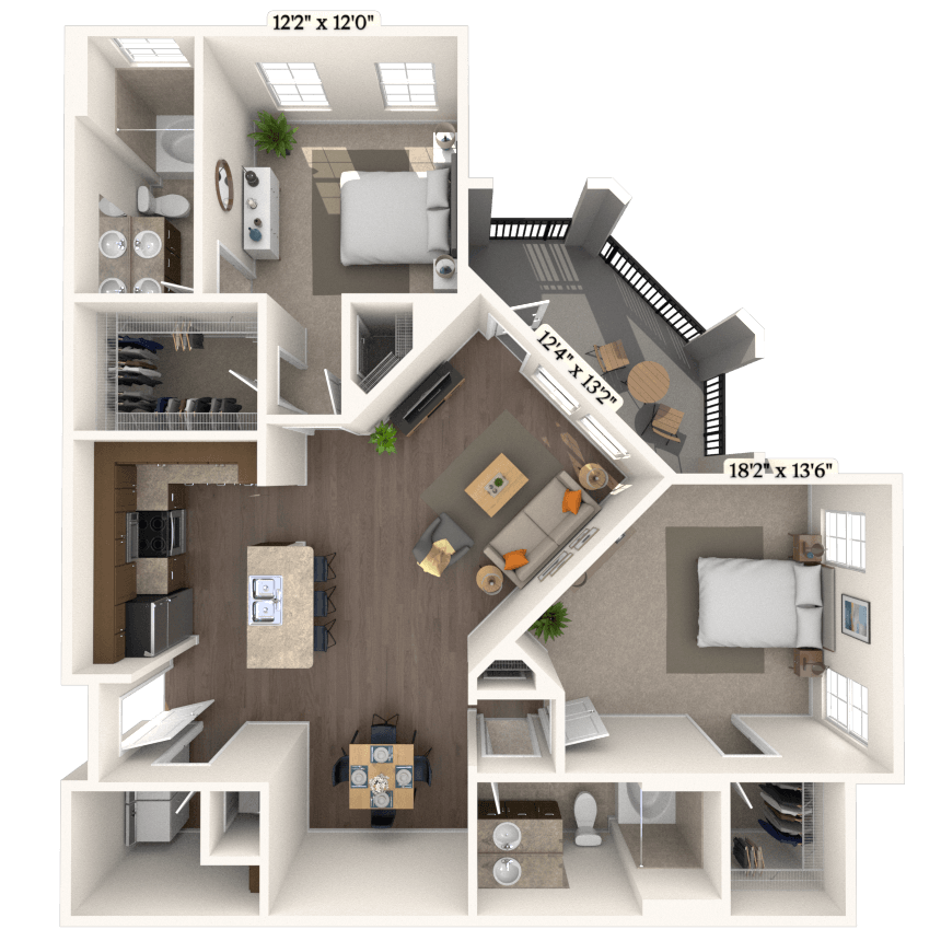 Traditional 2x2 1200 SF floor plan