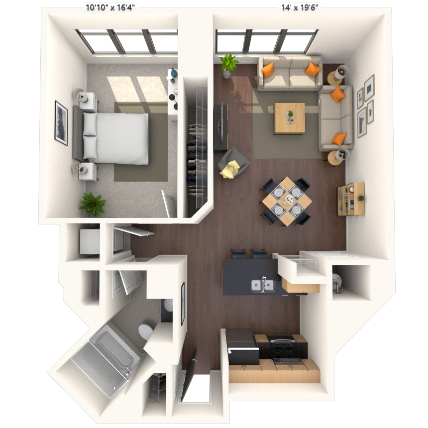 Traditional 1x1 771-854 SF floor plan