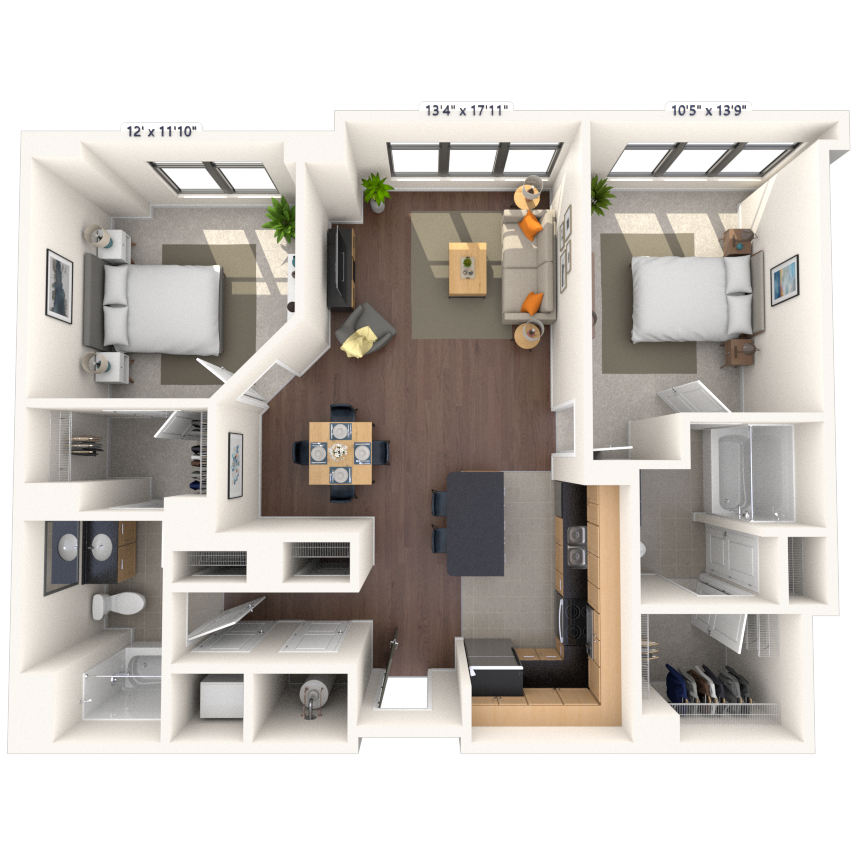 Traditional 2x2 1001-1189 SF floor plan