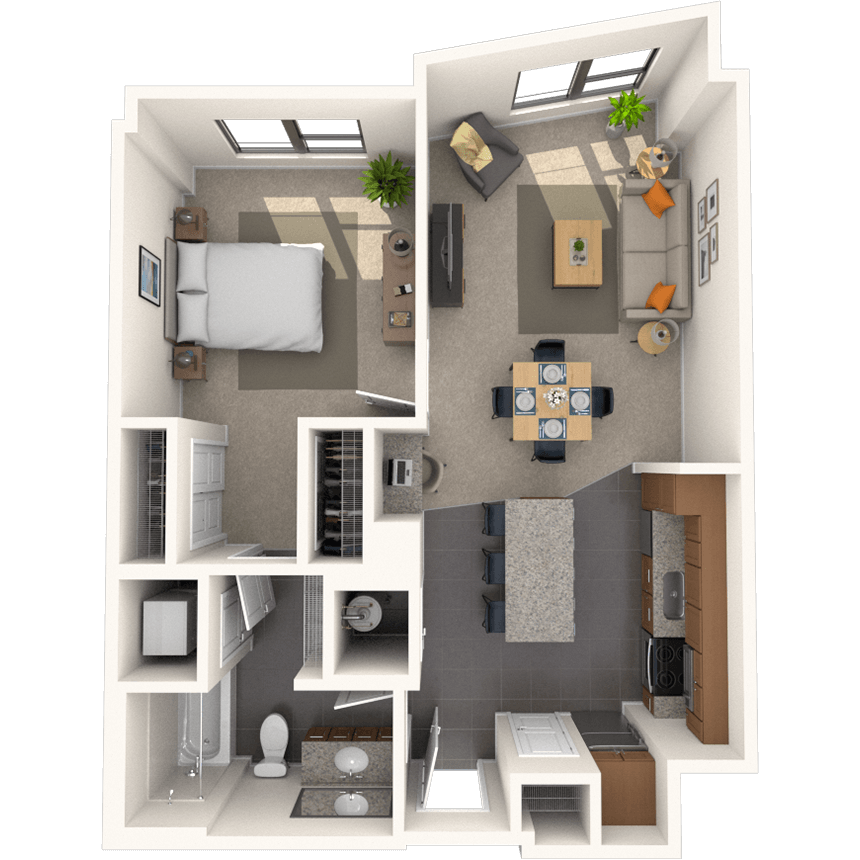 Traditional 1x1 702-756 SF floor plan