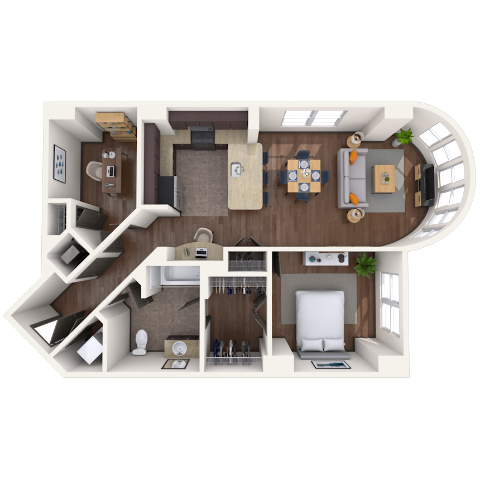 Traditional 1x1 685-954 SF floor plan
