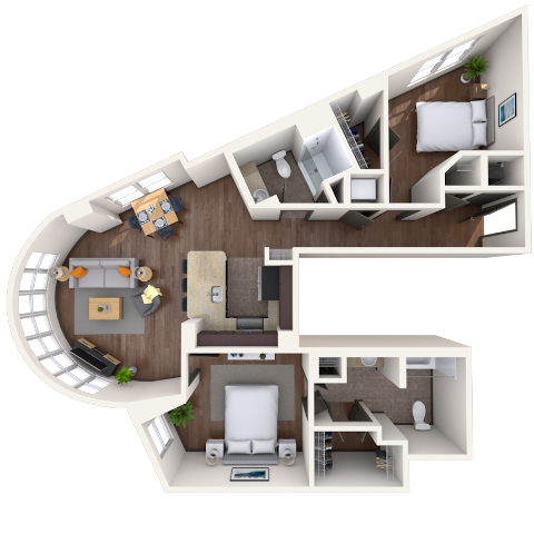 Traditional 2x2 965-1080 SF floor plan
