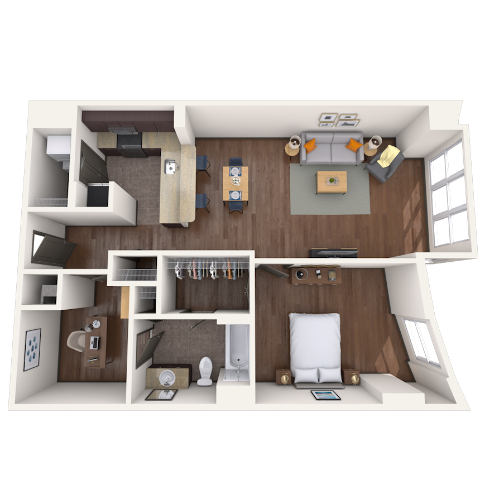Traditional 1x1 677-903 SF floor plan