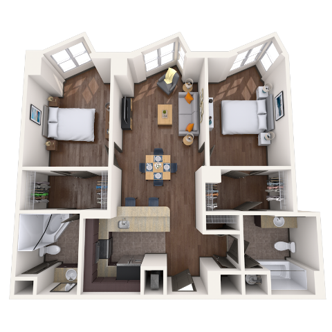 Traditional 2x2 892-1470 SF floor plan