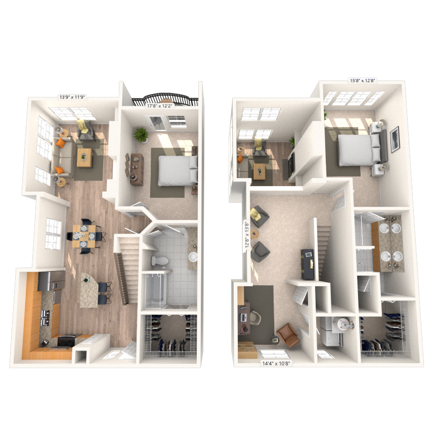 Dual Level 2x2 1626-1700 SF floor plan
