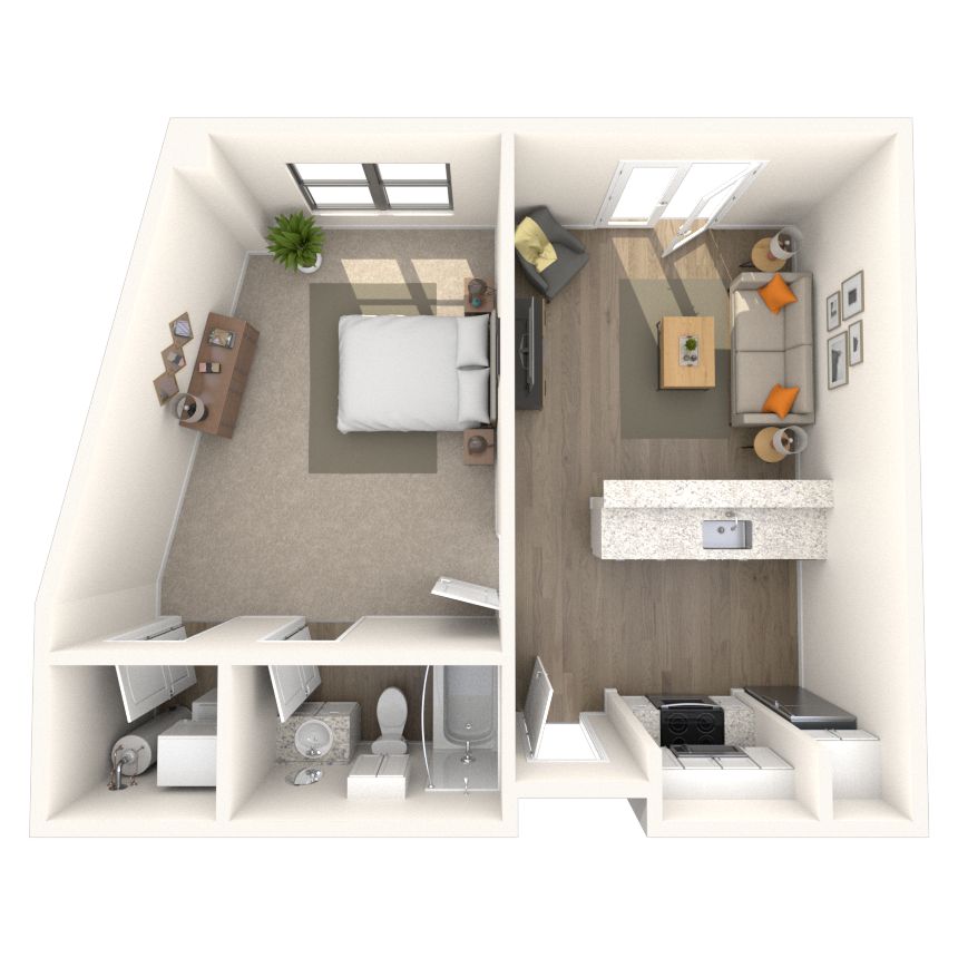 Traditional 1x1 620 SF floor plan