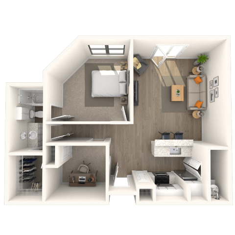 Traditional 1x1 1055 SF floor plan