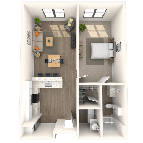 Traditional 1x1 631-679 SF floor plan