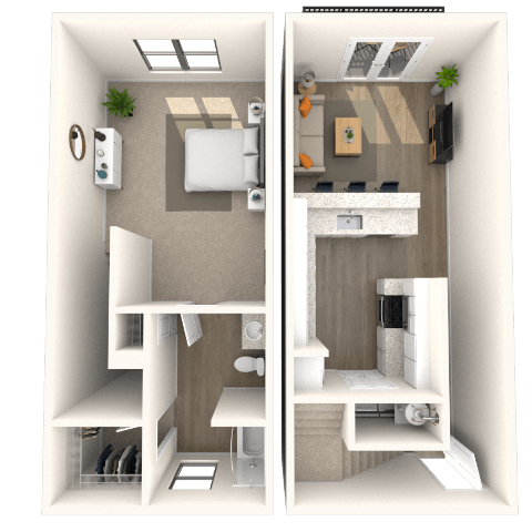 Dual Level 1x1 806-850 SF floor plan