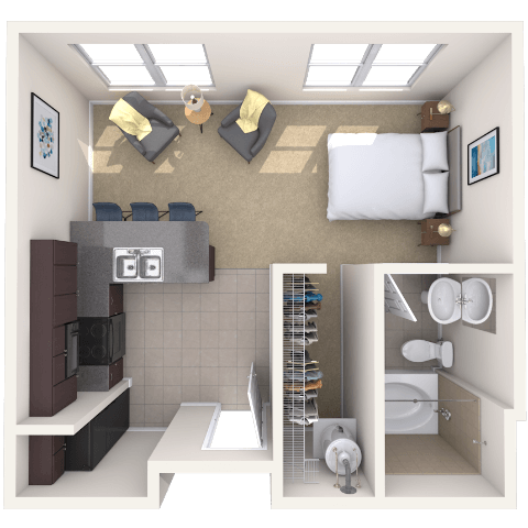 Studio 0x1 438 SF floor plan